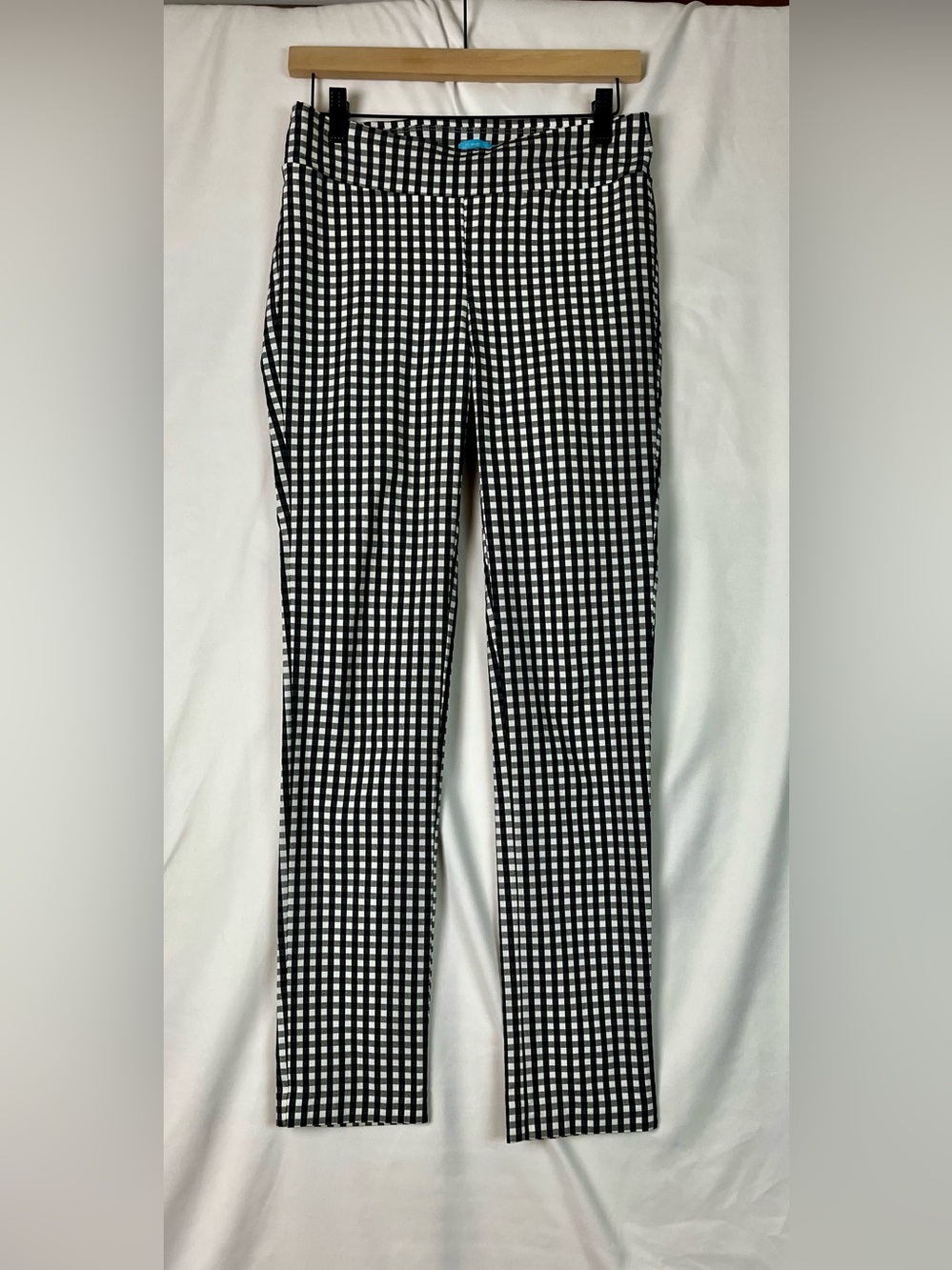 J McLaughlin Women's Straight Leg Stretchy Gingham Pants in Blue & White Sz 6
